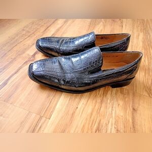 Stacy Adams Black Crocodile Pattern Loafers
